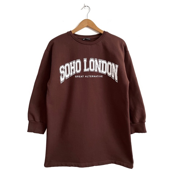 Zara Dresses & Skirts - Zara Crew Neck Sweatshirt Dress SoHo London L Brown